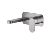 Nuie Binsey Wall Mounted 2 Tap Hole Basin Mixer with Plate | Brushed Pewter | Brass | 180mm x 80mm x 193mm
