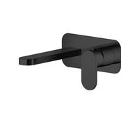 Nuie Binsey Wall Mounted 2 Tap Hole Basin Mixer with Plate | Matt Black | Brass | 180mm x 80mm x 193mm