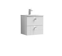 nuie BLO105G Blocks Modern Bathroom Wall Hung 2 Drawer Vanity Unit with Curved Ceramic Basin with 30mm Profile, 500mm, Satin White