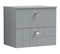 Nuie Blocks 600mm Wall-Hung 2-Drawer Vanity Unit With Worktop, Satin Grey (Blo202W)