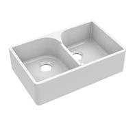 nuie BU120AS32D Fireclay Kitchen Double Bowl Butler Sink Stepped Weir, 795mm x 500mm, White