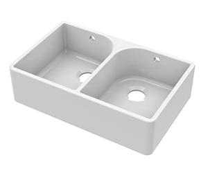 nuie BU121AF32D Fireclay Kitchen Double Bowl Butler Sink Full Weir with Overflow, 795mm x 500mm, White