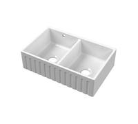 Nuie Butler Sink Fluted Stepped Weir & Overflow, Classic White Fireclay Kitchen Sink For Timeless Elegance, 795X500X220mm