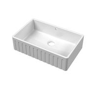 Nuie Butler Sink Fluted With Overflow, Classic White Fireclay Kitchen Sink For Timeless Elegance, 795X500X220mm