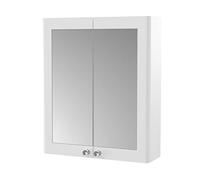 nuie CLA117 Classique Traditional Bathroom Wall Hung 2 Door Mirror Cabinet, 600mm, Satin White
