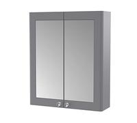 nuie CLA217 Classique Traditional Bathroom Wall Hung 2 Door Mirror Cabinet, 600mm, Satin Grey