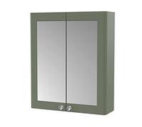 nuie CLA817 Classique Traditional Bathroom Wall Hung 2 Door Mirror Cabinet, 600mm, Satin Green