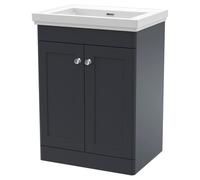 nuie 600mm Floor Standing 2 Door Vanity & Basin 0TH - Soft Black, Black