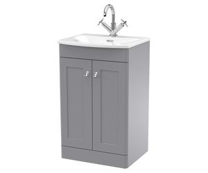 Nuie Classique 2 Door Vanity Unit and 30mm Profile Curved Basin | Satin Grey | MDF | 500mm