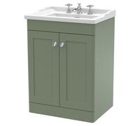 Nuie Classique 2 Door Vanity Unit and 35mm Profile Basin | Satin Green | MDF | 600mm