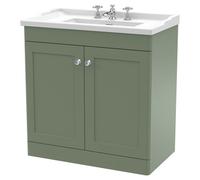 Nuie Classique 2 Door Vanity Unit and 35mm Profile Basin | Satin Green | MDF | 800mm