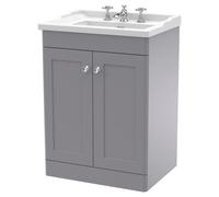 Nuie Classique 2 Door Vanity Unit and 35mm Profile Basin | Satin Grey | MDF | 600mm