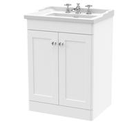 Nuie Classique 2 Door Vanity Unit and 35mm Profile Basin | Satin White | MDF | 600mm