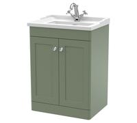 Nuie Classique 2 Door Vanity Unit and 35mm Profile Traditional Basin | Satin Green | MDF | 600mm