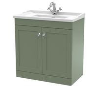 Nuie Classique 2 Door Vanity Unit and 35mm Profile Traditional Basin | Satin Green | MDF | 800mm