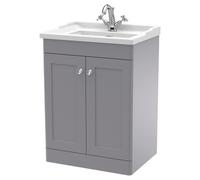 Nuie Classique 2 Door Vanity Unit and 35mm Profile Traditional Basin | Satin Grey | MDF | 600mm