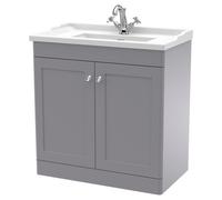 Nuie Classique 2 Door Vanity Unit and 35mm Profile Traditional Basin | Satin Grey | MDF | 800mm
