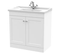 Nuie Classique 2 Door Vanity Unit and 35mm Profile Traditional Basin | Satin White | MDF | 800mm