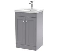 nuie 500mm Floor Standing 2 Door Vanity & Basin 1 - Satin Grey, Grey