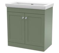 Nuie Classique 2 Door Floor Standing Vanity Unit and 66mm Profile Basin without Tap Holes | Satin Green | 800mm