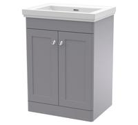 Nuie Classique 2 Door Vanity Unit and 66mm Profile Basin | Satin Grey | MDF | 600mm