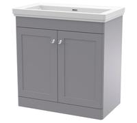 Nuie Classique 2 Door Vanity Unit and 66mm Profile Basin | Satin Grey | MDF | 800mm
