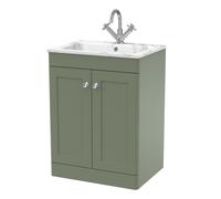 Nuie Classique 2 Door Vanity Unit and Carrera Marble Stone Basin | Satin Green | MFC | 600mm