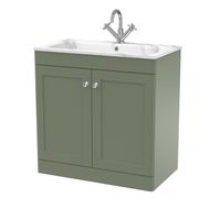 Nuie Classique 2 Door Vanity Unit and Carrera Marble Stone Basin | Satin Green | MFC | 800mm