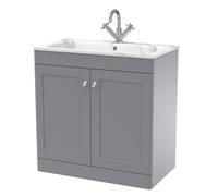 Nuie Classique 2 Door Vanity Unit and Carrera Marble Stone Basin | Satin Grey | MFC | 800mm