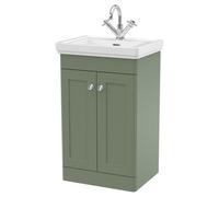 Nuie Classique 2 Door Vanity Unit and Classic Fireclay Basin with 1 Tap Hole | Satin Green | MDF | 500mm