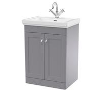 Nuie Classique 2 Door Vanity Unit and Classic Fireclay Basin with 1 Tap Hole | Satin Grey | MDF | 600mm