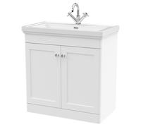 Nuie Classique 2 Door Vanity Unit and Classic Fireclay Basin with 1 Tap Hole | Satin White | MDF | 800mm