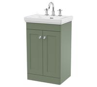 Nuie Classique 500mm Floor Standing 2-door Unit & Basin 3 Tap Holes - Satin Green, Green