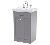 Nuie Classique 2 Door Vanity Unit and Classic Fireclay Basin with 3 Tap Holes | Satin Grey | MDF | 500mm