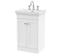 Nuie Classique 2 Door Vanity Unit and Classic Fireclay Basin with 3 Tap Holes | Satin White | MDF | 500mm