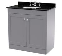 nuie CLC226BR3 Classique Floor Standing 2 Door Unit & 3 Tap Hole Marble Worktop with Round Basin, 800mm, Satin Grey/Black