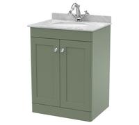 nuie 600mm Floor Standing 2 Door Vanity & Marble Top 1TH - Satin Green, Green