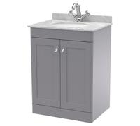 nuie 600mm Floor Standing 2 Door Vanity & Marble Top 1TH - Satin Grey, Grey