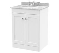 nuie 600mm Floor Standing 2 Door Vanity & Marble Top 3TH - Satin White