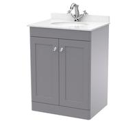 nuie 600mm Floor Standing 2 Door Vanity & Marble Top 1TH - Satin Grey, Grey