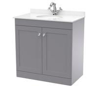 nuie 800mm Floor Standing 2 Door Vanity & Marble Top 1TH - Satin Grey, Grey