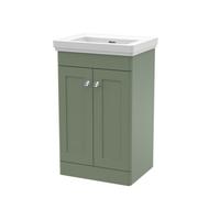 Nuie Classique 500mm Satin Green Floor Standing 2 Door Vanity Unit With 0 Tap Hole Basin-Satin Green