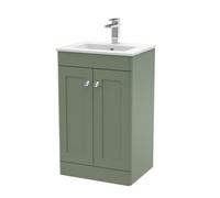Nuie Classique 500mm Satin Green Floor Standing 2 Door Vanity Unit With Basin And Soft Close Doors-Satin Green