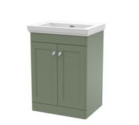 Nuie Classique 600mm Satin Green Floor Standing Vanity Unit With 0 Tap Hole Basin-Satin Green