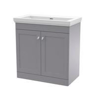 Nuie Classique 800mm Floor Standing 2 Door Vanity Unit With 0 Tap Hole Basin-Satin Grey