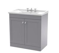 Nuie Classique 800mm Floor Standing 2-Door Vanity Unit With Marble Top-Satin Grey