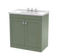 Nuie Classique 800mm Floor Standing Vanity Unit With 2 Doors & 3 Tap Hole Basin-Satin Green