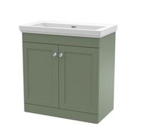 Nuie Classique 800mm Satin Green Floor Standing 2 Door Vanity Unit With Basin-Satin Green