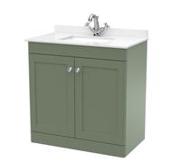Nuie Classique 800mm Satin Green Floor Standing Vanity Unit With Basin & Backsplash-Satin Green
