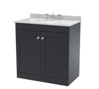 Nuie Classique Floor Standing 2 Door Unit & 3 Tap Hole Marble Top With Oval Basin